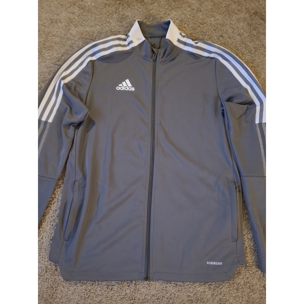 Adidas Jacket Youth XL 15/16Y Gray Aeroready Full Zip Track Athletic